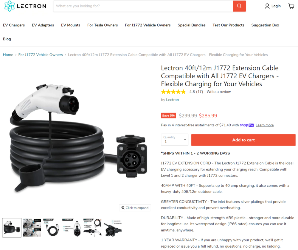 ICEing Proof your EV with the Lectron J1772 Extension Cable